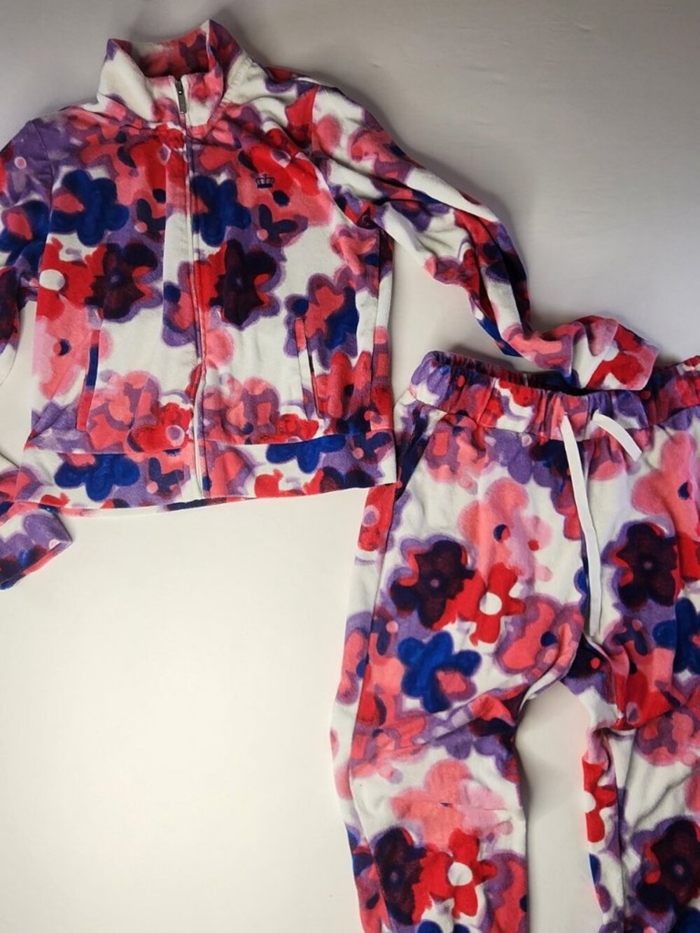 Juicy Couture Velour Tracksuit Set Pink Floral, Size L/M 2-Piece Y2K